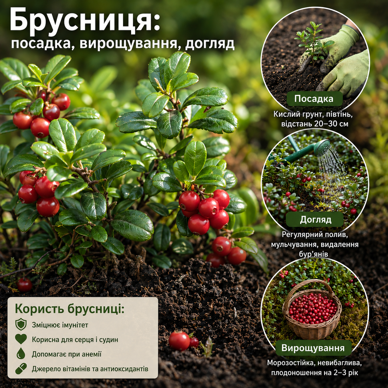 Брусника: посадка, выращивание, уход.