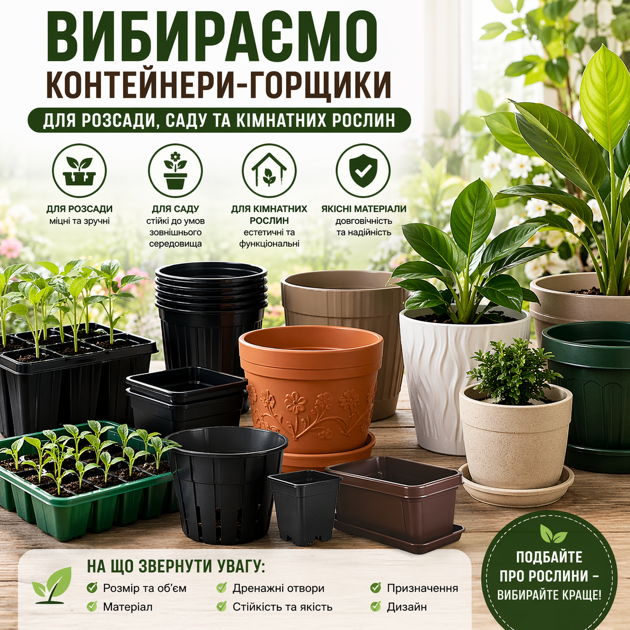Выбираем контейнеры-горшки под рассаду, для сада, комнатных растений