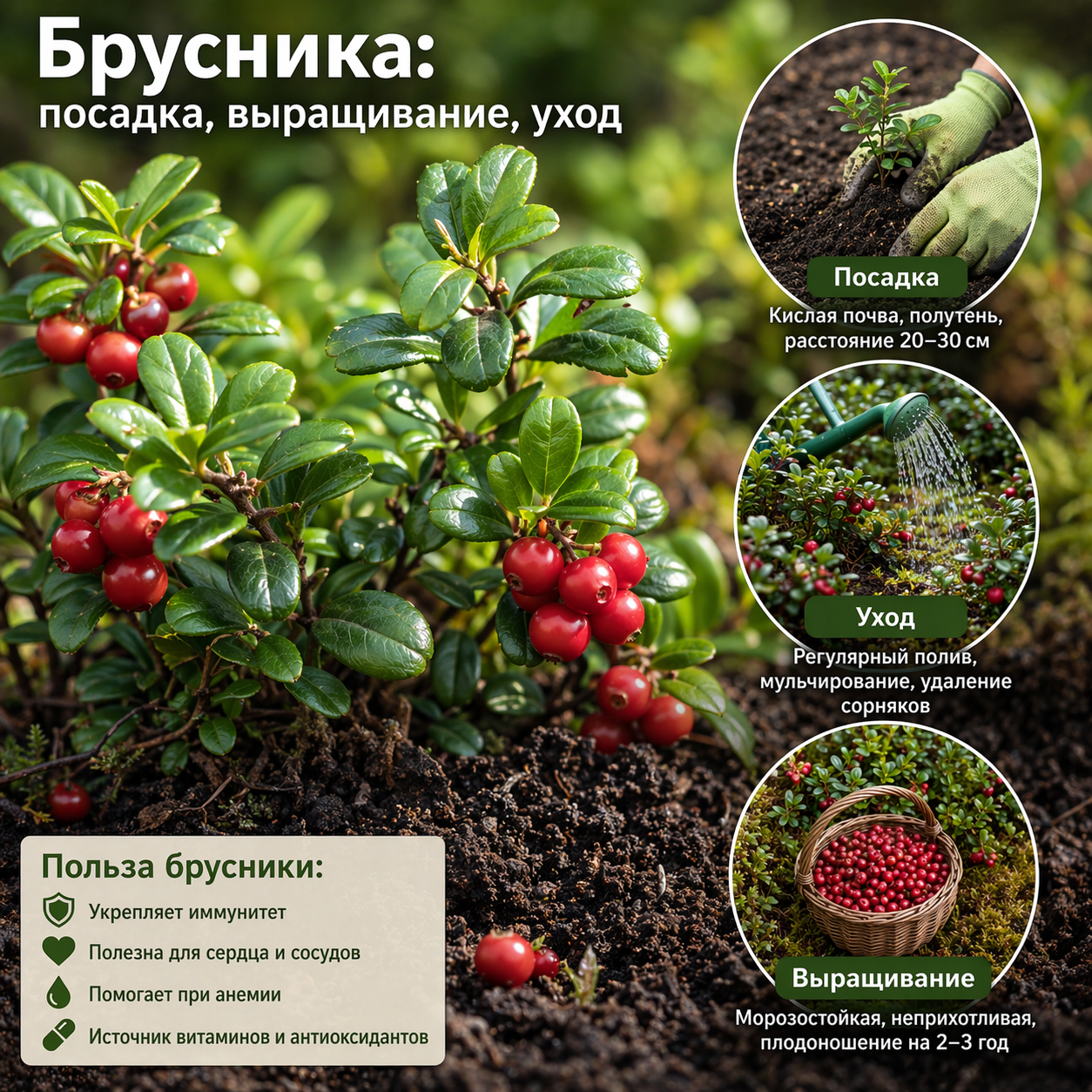 Брусника: посадка, выращивание, уход.