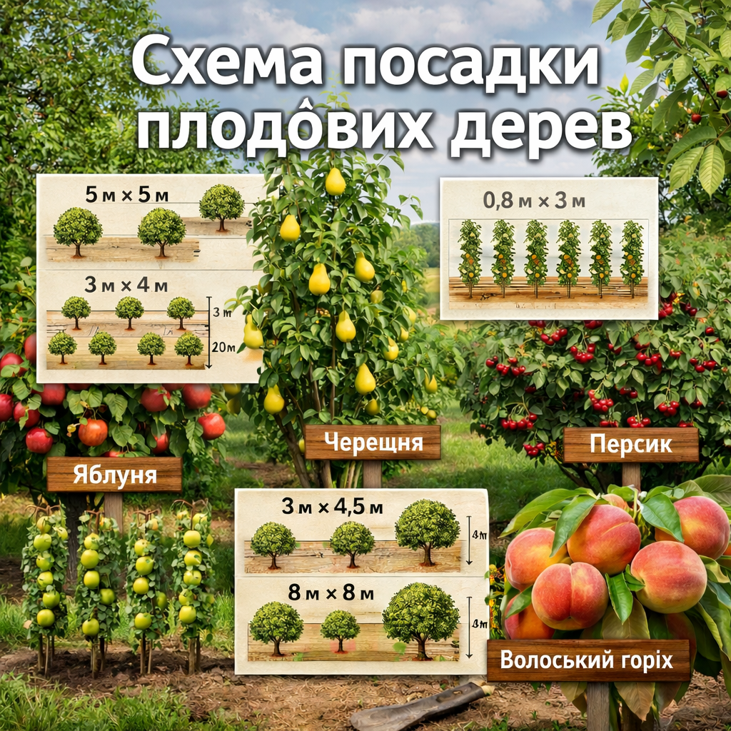 Схемы посадки плодовых деревьев, агротехника