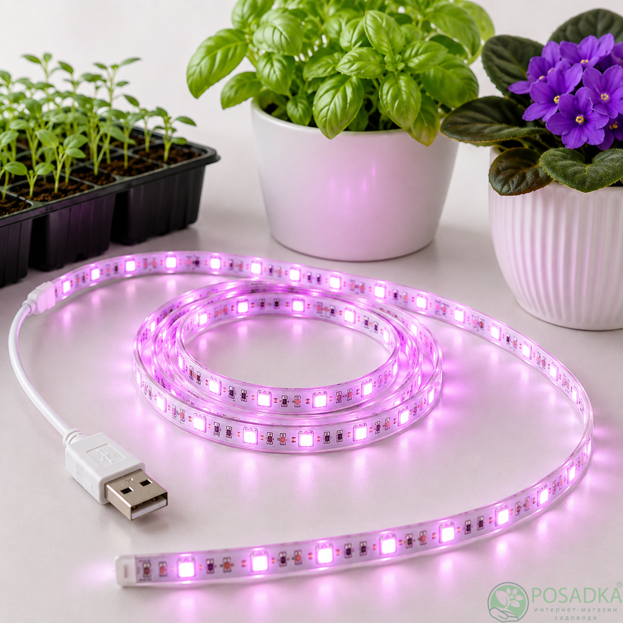 картинка Фитолента для растений 4 м, USB, 5 В, SMD2835 для выращивания рассады 