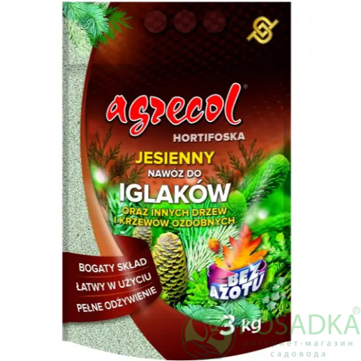 картинка Удобрение осеннее для хвойных растений 0-0-25 Mg12; S18 3 кг Agrecol 